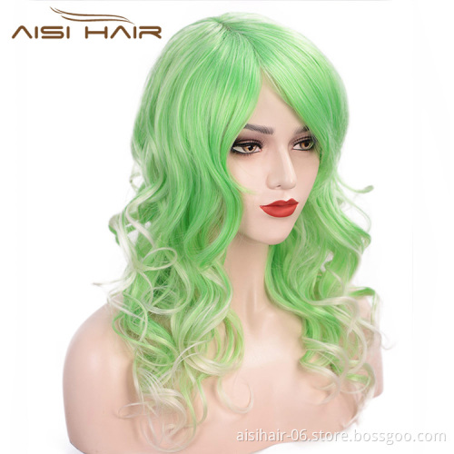 Aisi Hair High Temperature Fiber Synthetic Wigs For Black White Women Glueless Long Wavy Hair Cosplay Wigs
